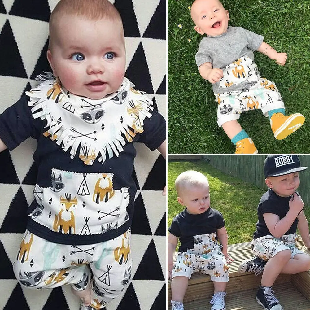 Pudcoco 2018 Kids Toddler Baby Boy Girl Clothes Sets Short Sleeve T-shirt Tops + Cartoon Print Pants 2Pcs Outfits Set | Детская одежда