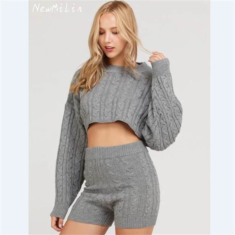 Комплект из двух предметов элегантный пуловер сексуальный женский вязаный