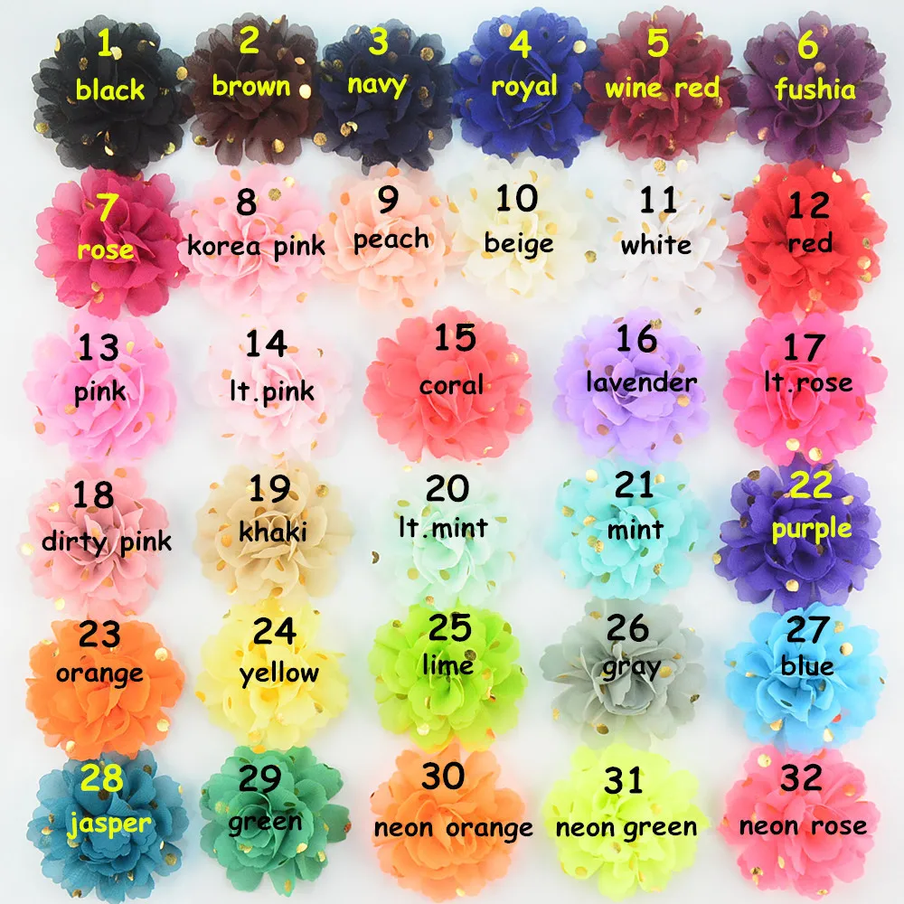 100 шт./лот 7 0 см Красивая Золотая шифоновая детская заколка в горошек с цветами