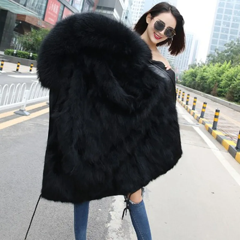 Real Fur Parka For Women Winter Real Fox Fur Lining Coat Raccoon Fur Hoodie Cotton Jacket