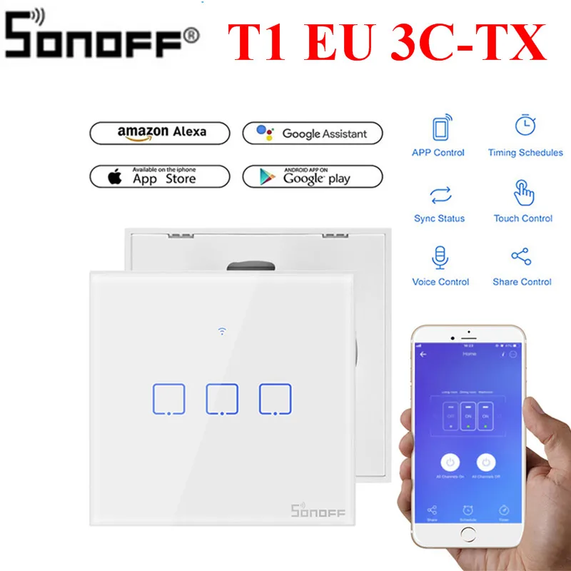 Настенный смарт светильник Sonoff T1 2/3 gang TX Wi Fi сенсорный/WiF/RF/APP Remote сенсорный