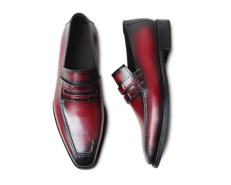 VIKEDUO Casual Burgundy Loafers Shoes For Men Genuine Leather Handmade Patina Men's Shoes Wedding Office Driving Footwear Zapato