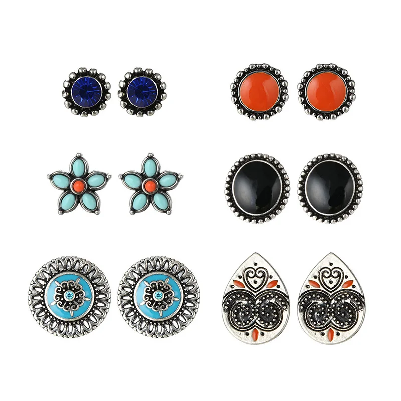 6 пар серьги гвоздики в этническом стиле|earrings factory|earring manufacturerearrings picture |
