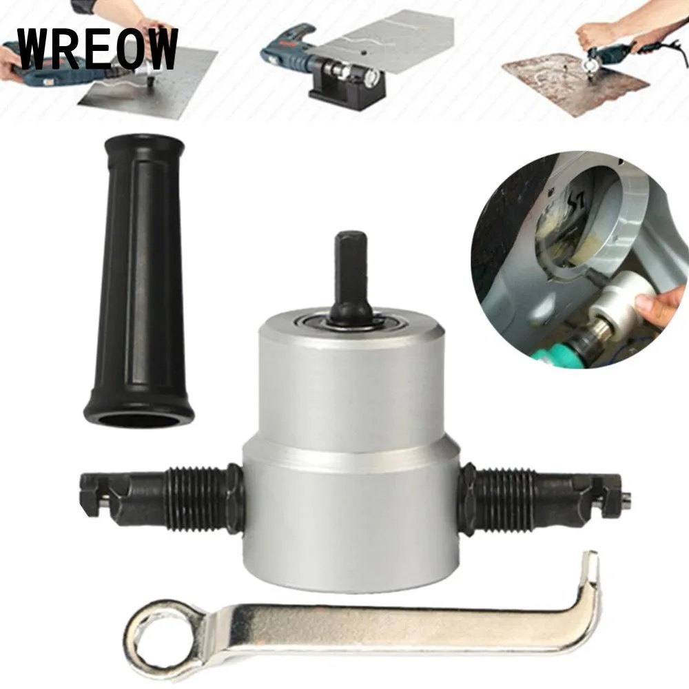 

NEW Double Head Sheet Nibbler Metal Cutting Drill Hole Saw Cutter Tool 360 Degree Drill Attachment Metal Sheet Car Repair Tool