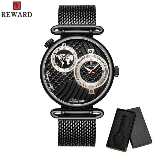 Reloj hombre награда Топ бренд класса люкс водонепроницаемые мужские часы сталь Дата наручные часы мужской сетчатый ремешок кварцевые часы в стиле кэжуал - Цвет: Black box
