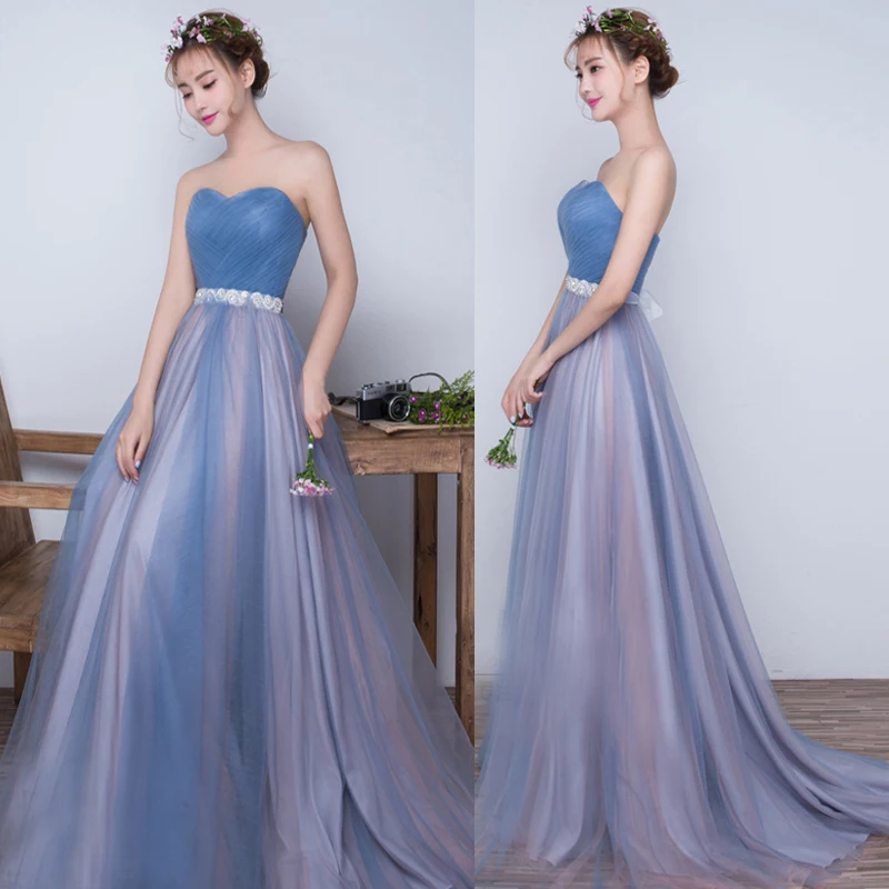 Женское вечернее платье Элегантное синее приталенное с бисером на талии