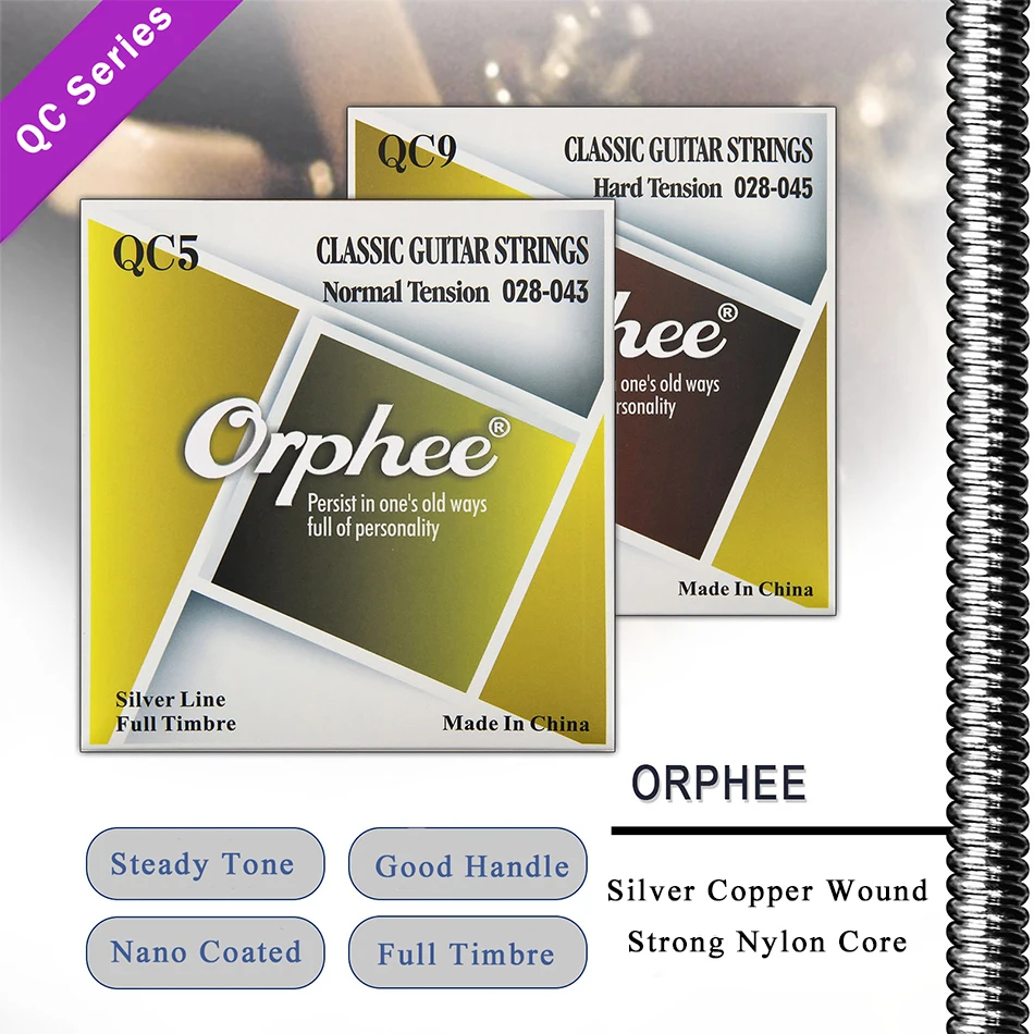 Orphee QC серии Классическая гитары Строки Ясно нейлон Core Посеребренная ран