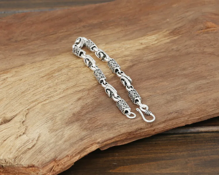 

Pure 100% 925 Sterling Silver Men Bracelet Handmade Vintage Thai Silver Square Dragon Bamboo Bracelet Men's Fashion Jewelry