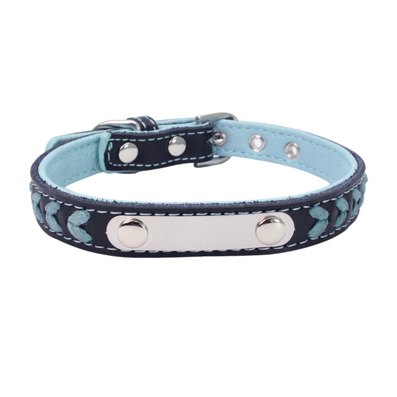 Light blue Ошейник для маленьких собак, кожаные ошейники для щенков, товары для домашних животных, регулируемый ошейник для котят 6d35 - Цвет: Light blue