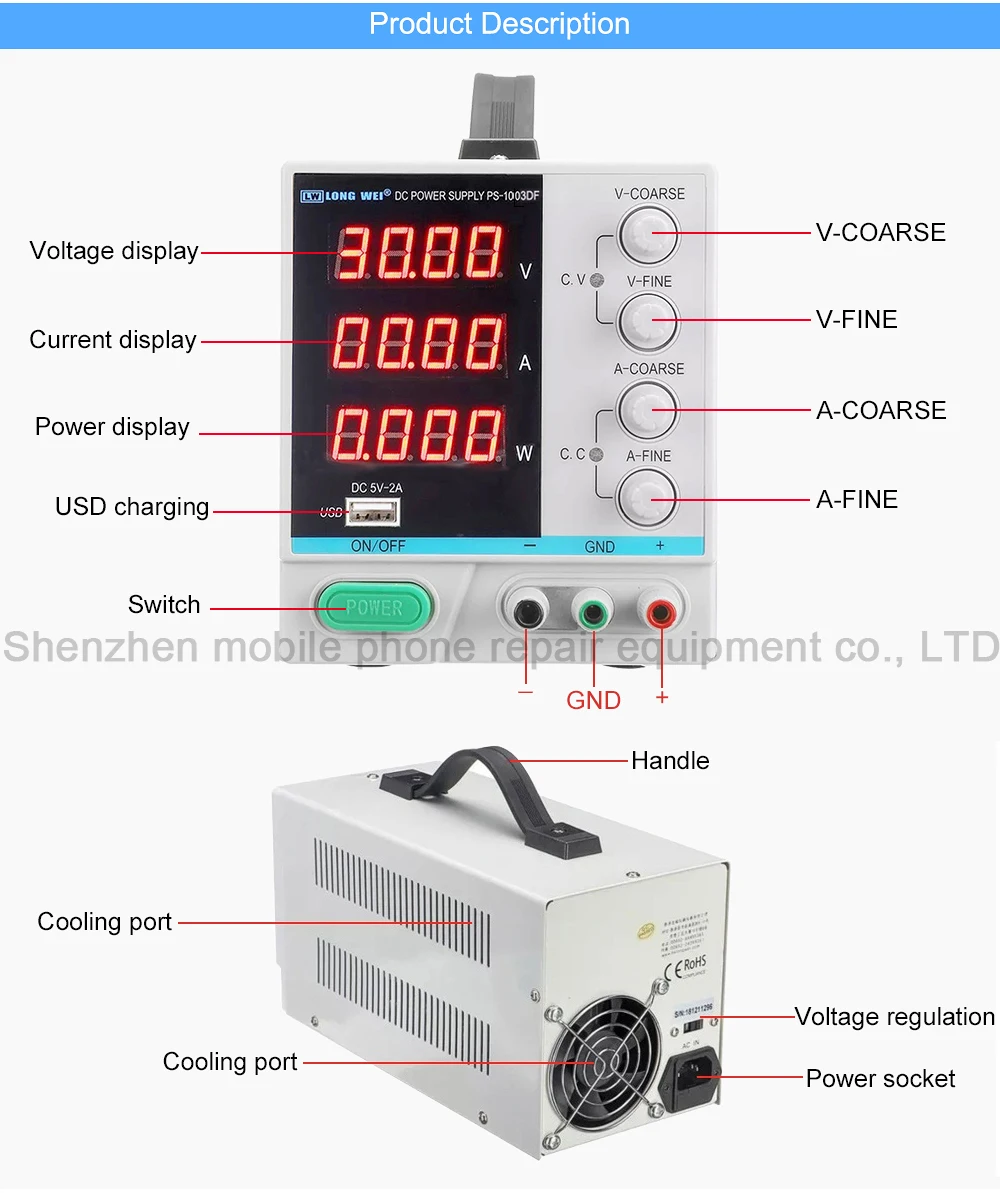 PS-1003DF 100 в 3 А Высокоточный трехблочный светодиодный цифровой дисплей ток+ напряжение+ Мощность лабораторный импульсный источник питания постоянного тока