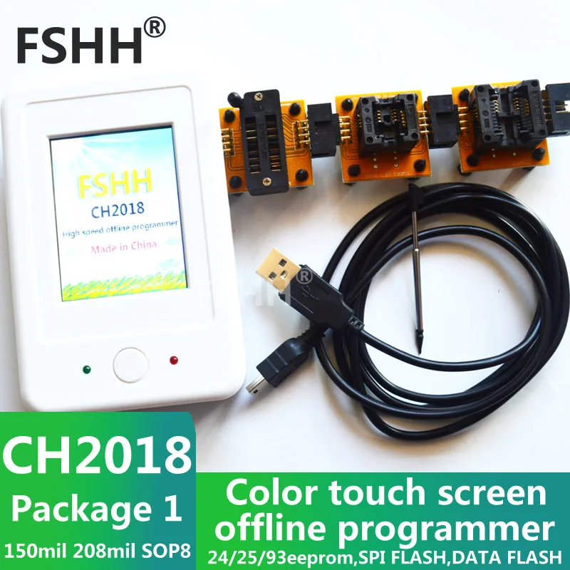 CH2018 Color screen offline programmer SPI programmer 24/25/93EEPROM DATA SPI FLASH with 150mil 208mil SOP8 socket adapter best price carprog full v4 1 21 adapter programmer with all softwares radios odometers dashboards immobilizers