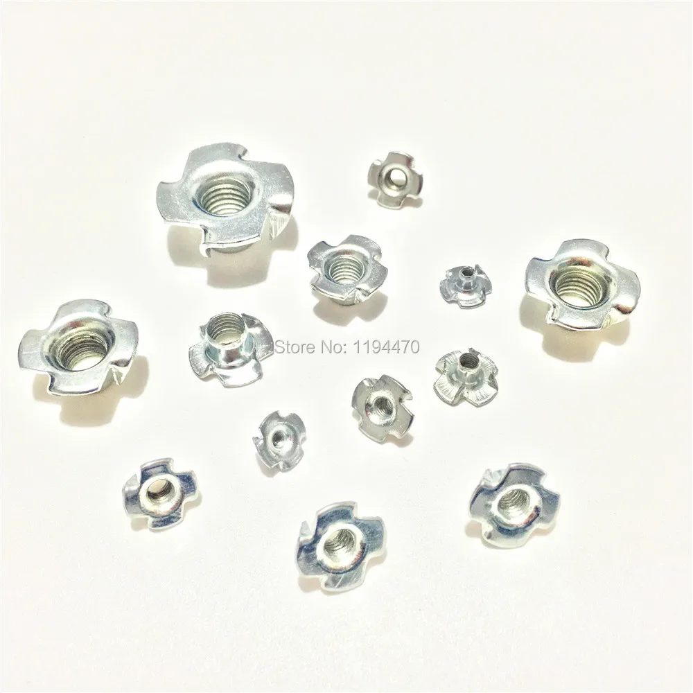 

100pcs M4 Metric Zinc Plated Carbon Steel T Nuts 4 Prongs Knock In Wood Captive Nut Insert Nut Furniture Nut