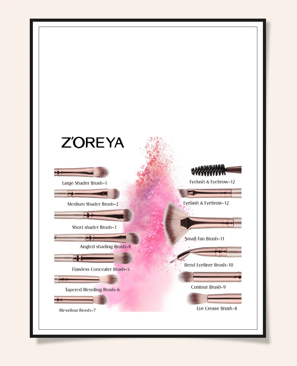 ZOREYA 12 шт./компл. кисти для макияжа глаз набор ресницы из синтетического волоса Смешивание набор кистей для макияжа maquiagem Профессиональный полный