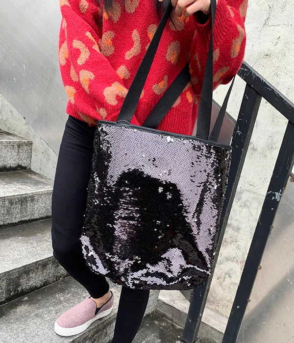 

High Quality Sequins Gradient Color Fashion Women Large-Capacity Shopping Bag Shoulder Bag Handbag Female Casual Totes Bag
