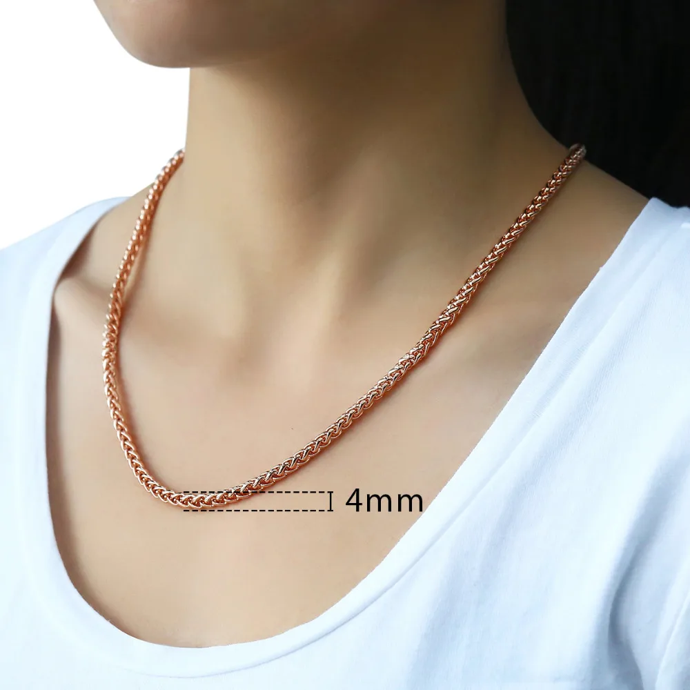 Ожерелье Trendsmax 585 Rose Gold для женщин и мужчин, круглая пшеничная цепочка, женские украшения, подарки на День святого Валентина, 4 мм, 45 см-60 см, GN255.