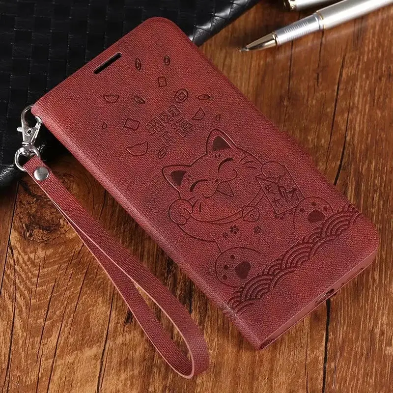 Brown Lucky Cat Для Meizu Note9 Note8 Магнитный винтажный флип-кошелек с подставкой кожаный чехол Meizu X8 чехол с узором Мягкий силиконовый чехол с ремешком для телефона - Цвет: Brown Lucky Cat