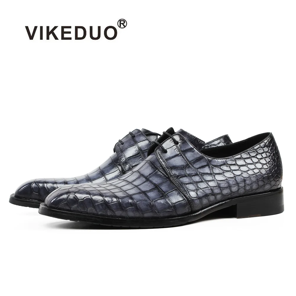 

Vikeduo/Классическая официальная обувь; Мужская модная стильная обувь из натуральной крокодиловой кожи; Модельные туфли в клетку ручной работ...