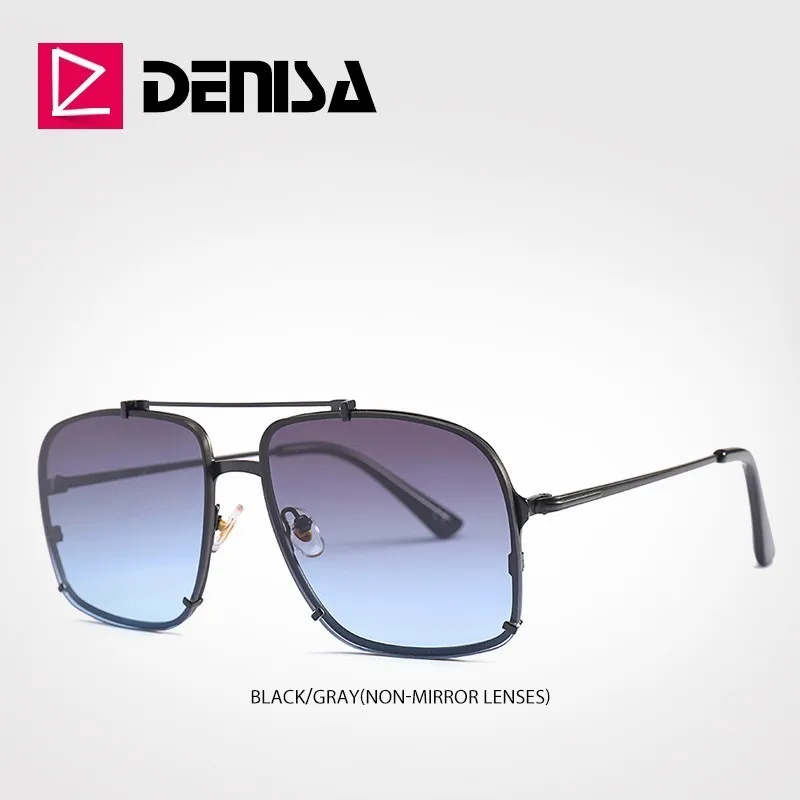 NON-MIRROR Gray Lens DENISA, Квадратные Зеркальные мужские солнцезащитные очки, фирменный дизайн, женские солнцезащитные очки,, модные очки, Ретро стиль, UV400, оттенки для женщин, G25027 - Цвет линз: NON-MIRROR Gray Lens