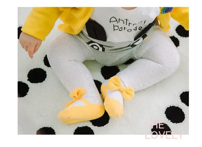 bow yellow mesh Колготки для мальчиков 0-3 лет, Короткие хлопковые колготки с рисунком лисы, Колготки с мультипликационным принтом, Детские весенне-осенние зимние колготки, детская одежда для маленьких девочек - Цвет: bow yellow mesh