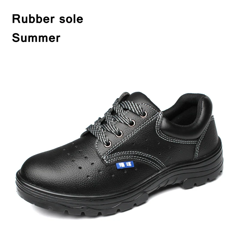Rubber sole B Мужская Рабочая защитная обувь ботинки со стальным носком противоскользящие Нескользящие повседневные строительные защитные сапоги из воловьей кожи - Цвет: Rubber sole B