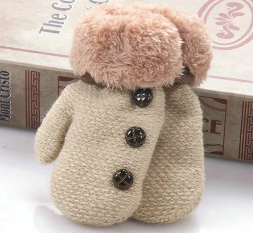 Children's Mittens Winter Wool Baby Boy Knitted Gloves Children Warm Cute Button Rope For 8M-3years | Детская одежда и обувь