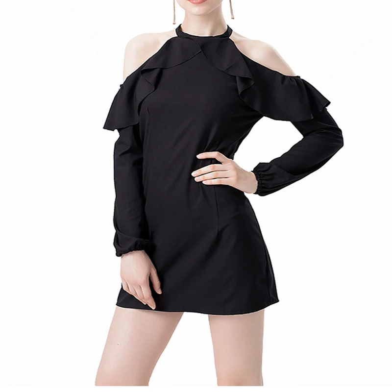 Пикантные осенние шифона с плеча Мини платье 2017 Женская Повседневная шее одежда