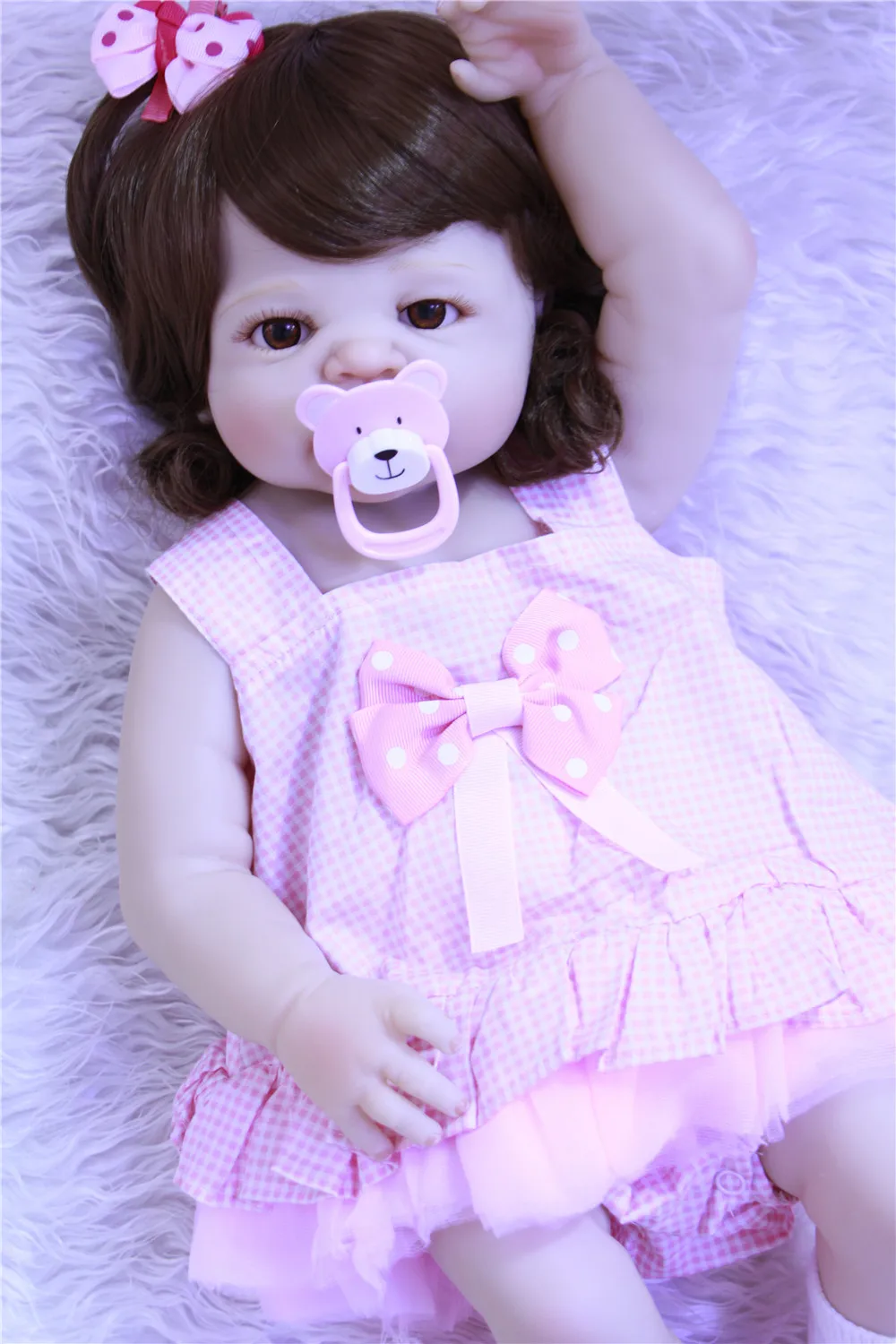 Модные 57 см реалистичные локоны для малышей с розовым платьем принцесса Bebe Reborn