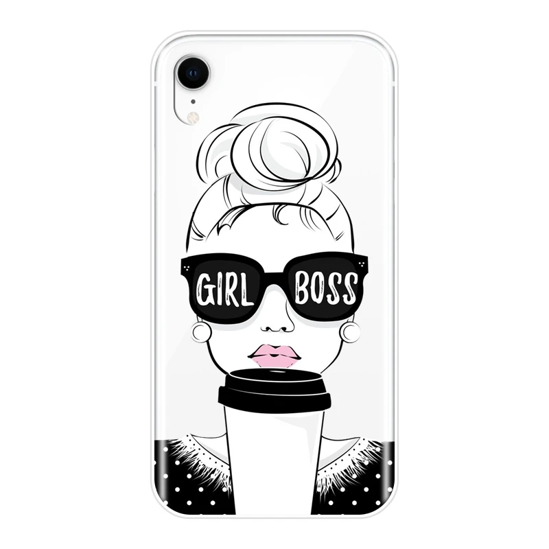 Phone Case For iPhone X XR XS MAX 8 7 6S 6 S Soft Silicone Girl Boss Pink Women Cartoon Back Cover Plus |