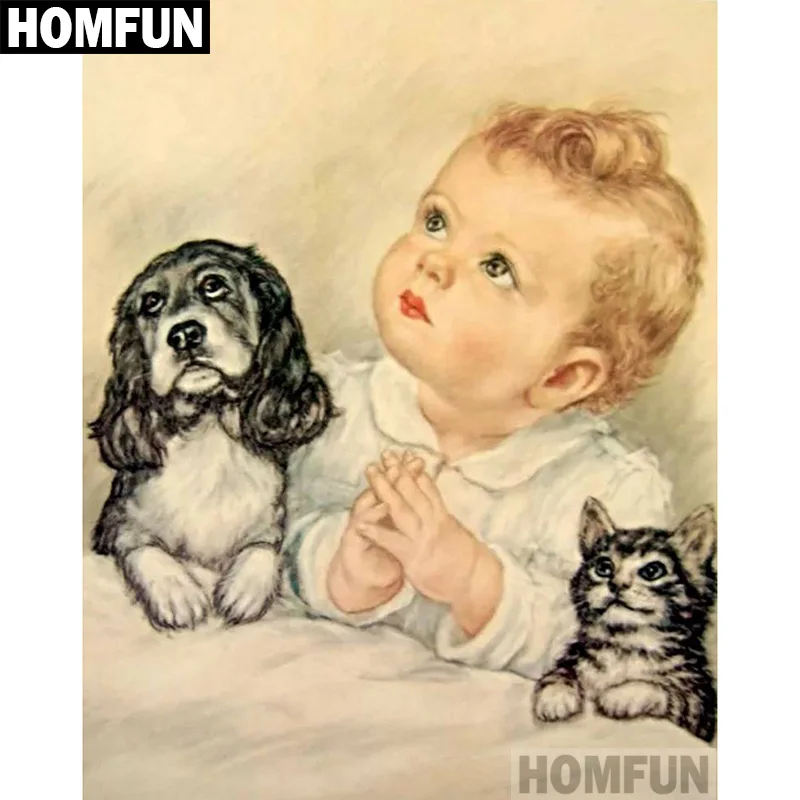 Алмазная живопись HOMFUN A06689 алмазная вышивка Baby pet прямоугольная/круглая для