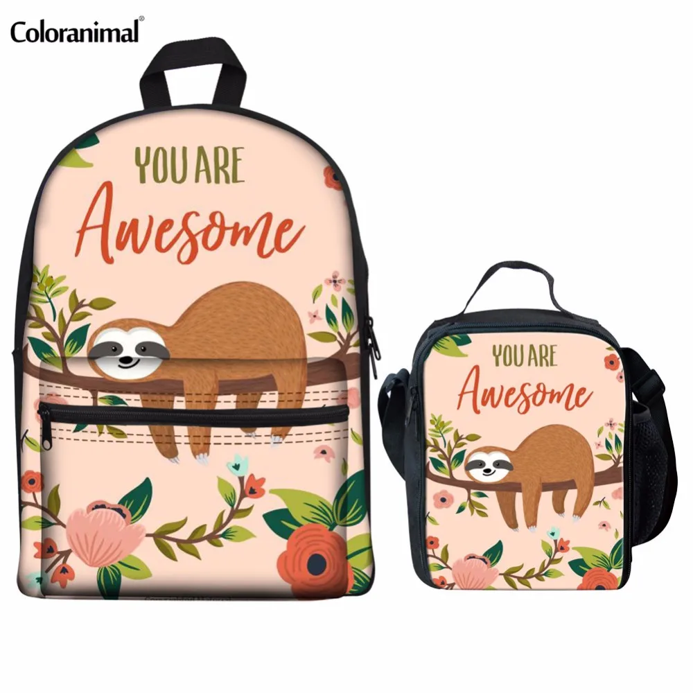 

Coloranimal Teenager Girl Boy 2pcs Set Canvas Backpack Children Large Capacity School Bag Funny Cartoon Sloth Print Kids Bookbag