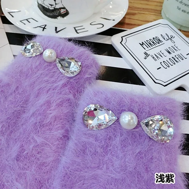 purple Модные толстые перчатки из кроличьей шерсти зимние студенческие милые перчатки Зимние перчатки женские элегантные и красивые теплые перчатки - Цвет: purple