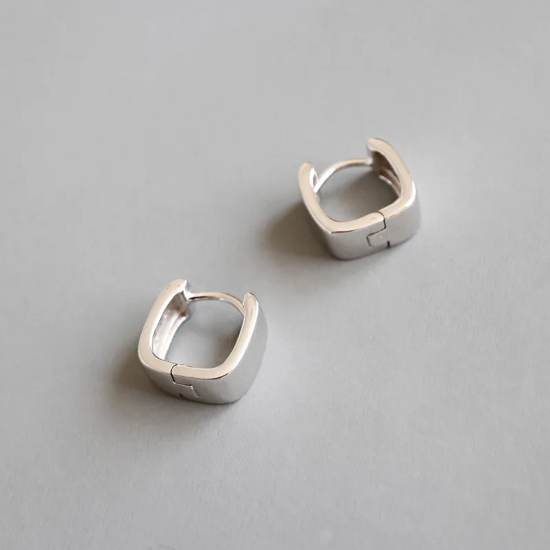 

Geometric Square Real 925 Sterling Silver Stud Earrings For Women Fashion Simple Silver Earing Best Friends Gift Jewelry