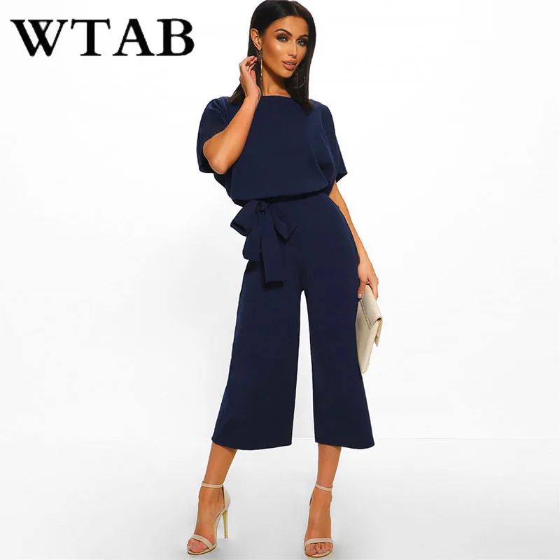WTAB 2019 Повседневный Однотонный женский комбинезон с коротким рукавом на шнуровке