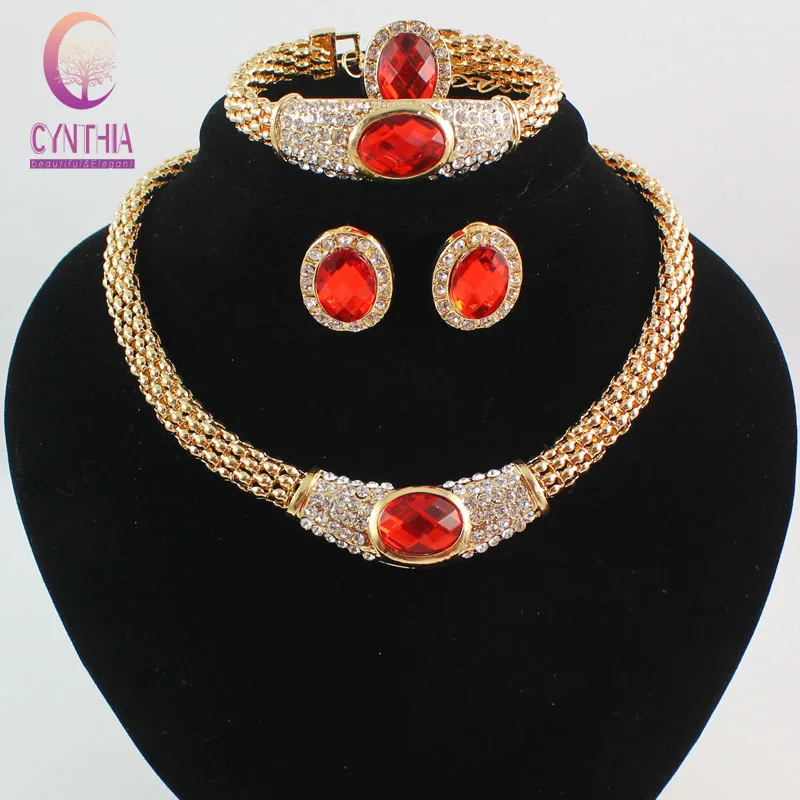 Модные женские ювелирные наборы золотого цвета с кристаллами и драгоценными