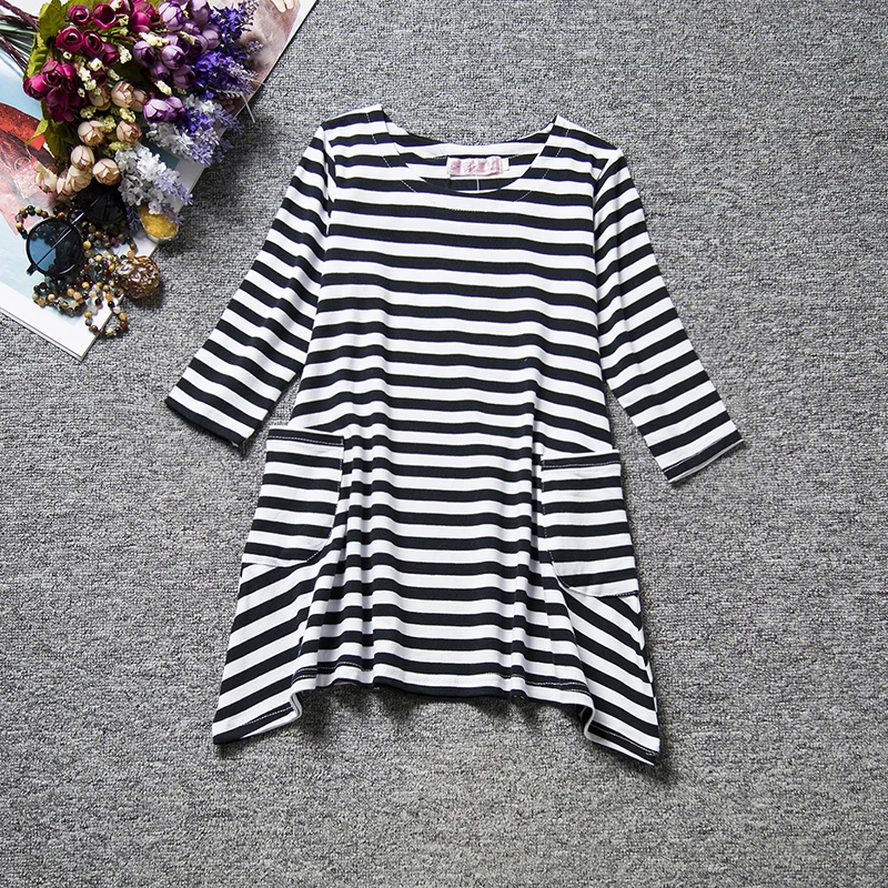 2018 Baby Girls Black&ampWhite Casual Striped Besch Dresses Two-Side Pockets Long sleeve Kids For 2-6 Years Old | Детская одежда и