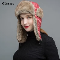 gours women fur hats winter thick warm ears faux fur russian ushanka hat fashion knitted bomber caps reindeer new arrival glh031