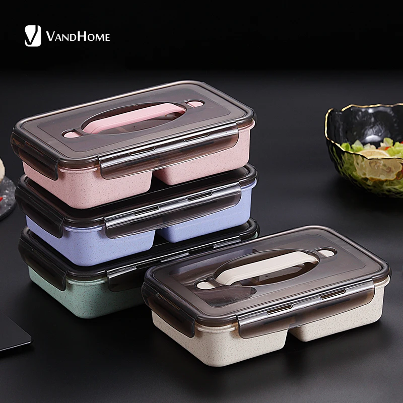 VandHome, японский детский Ланч-бокс, микроволновая печь, Bento box с отделениями, портативный, пшеничная солома, Bento, Ланч-бокс, контейнер для еды