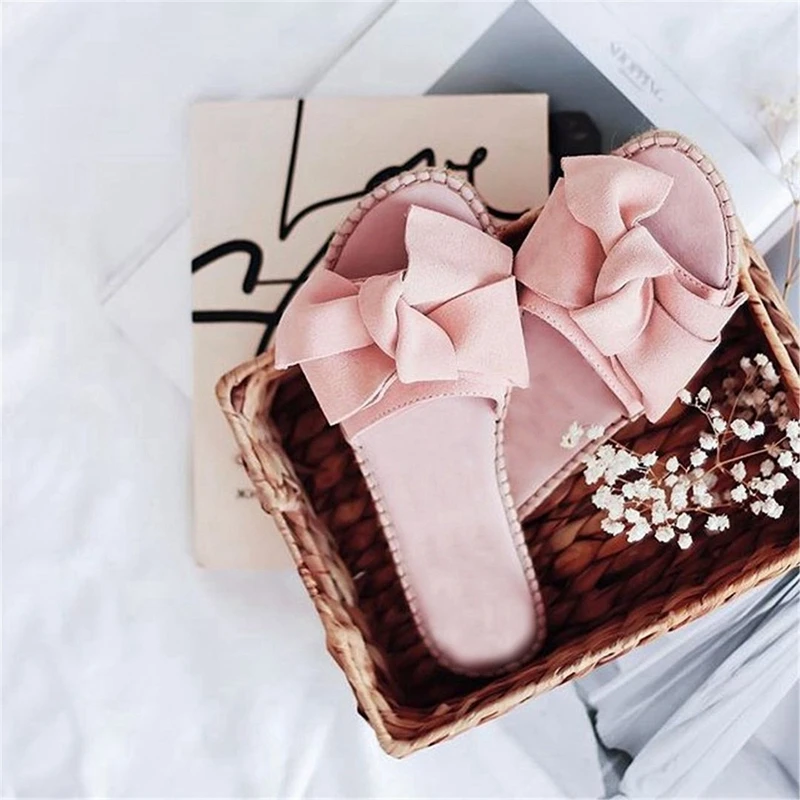 pink SHUJIN/Модная обувь; Новинка; шлепанцы; женские летние сандалии с бантом; тапочки для дома и улицы; пляжная обувь для женщин - Цвет: pink