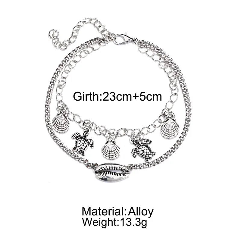 TTLIFE Летний Пляжный серебряный цвет черепаха оболочки лодыжки для женщин