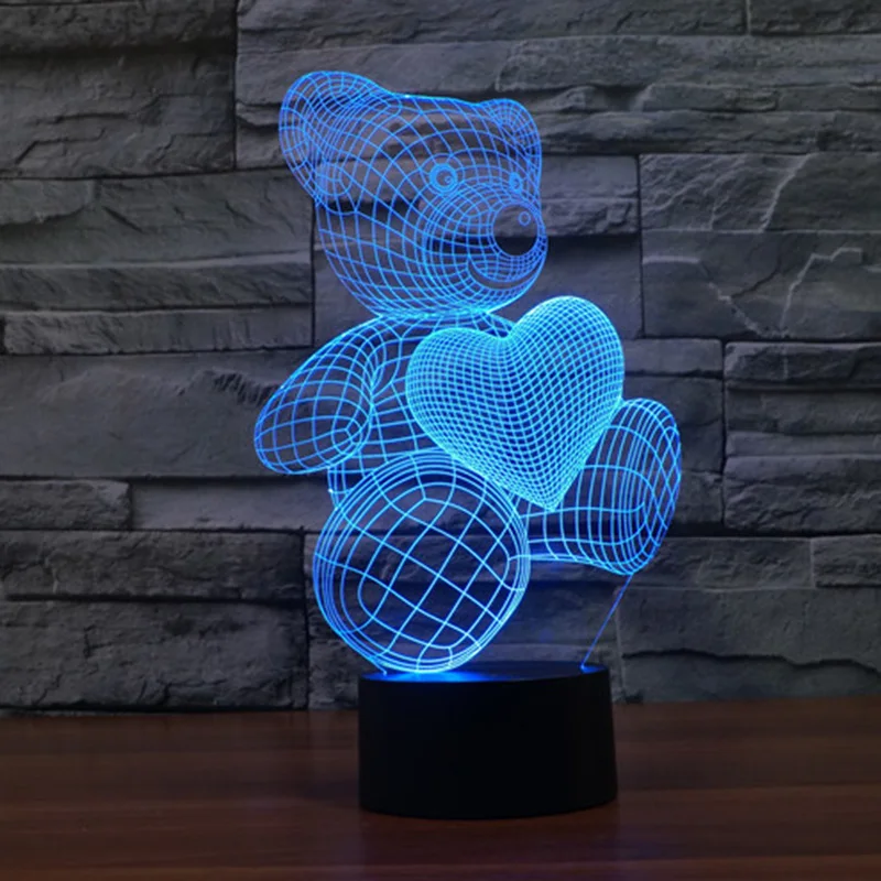 

3D здание Ночник Новинка подарки для детей милый Сердце Медведь сенсорный свет