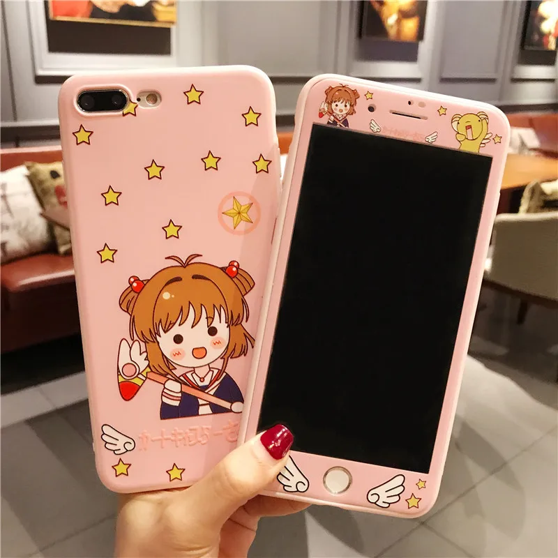 Чехол с принтом "Сейлор Мун"+ Защитная пленка для экрана для iphone 8 plus милый мультяшный розовый мягкий чехол для девочки для iphone 7 plus 6 6s стеклянная пленка чехол