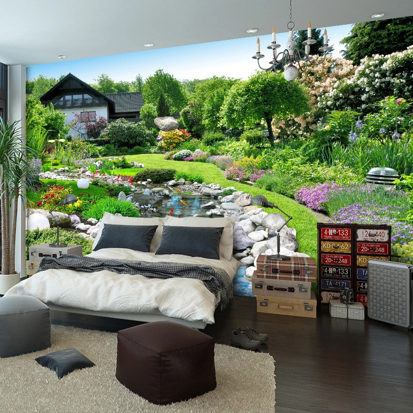 Пользовательские фото обои 3D природа пейзаж большой росписи сад рыба пруд Задний
