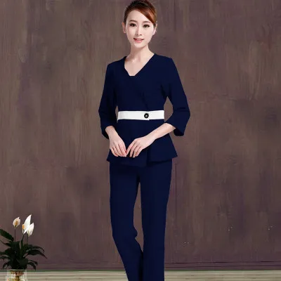 dark blue long Женская Больничная рабочая одежда униформа одежда косметолога комбинезоны салон красоты Рабочая одежда медсестры униформа аптека Рабочая одежда - Цвет: dark blue long