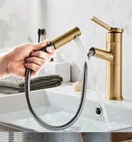 brushed gold bathroom basin faucet brass pull out sink mixer water tap hot cold deck mounted free shipping whiteblack