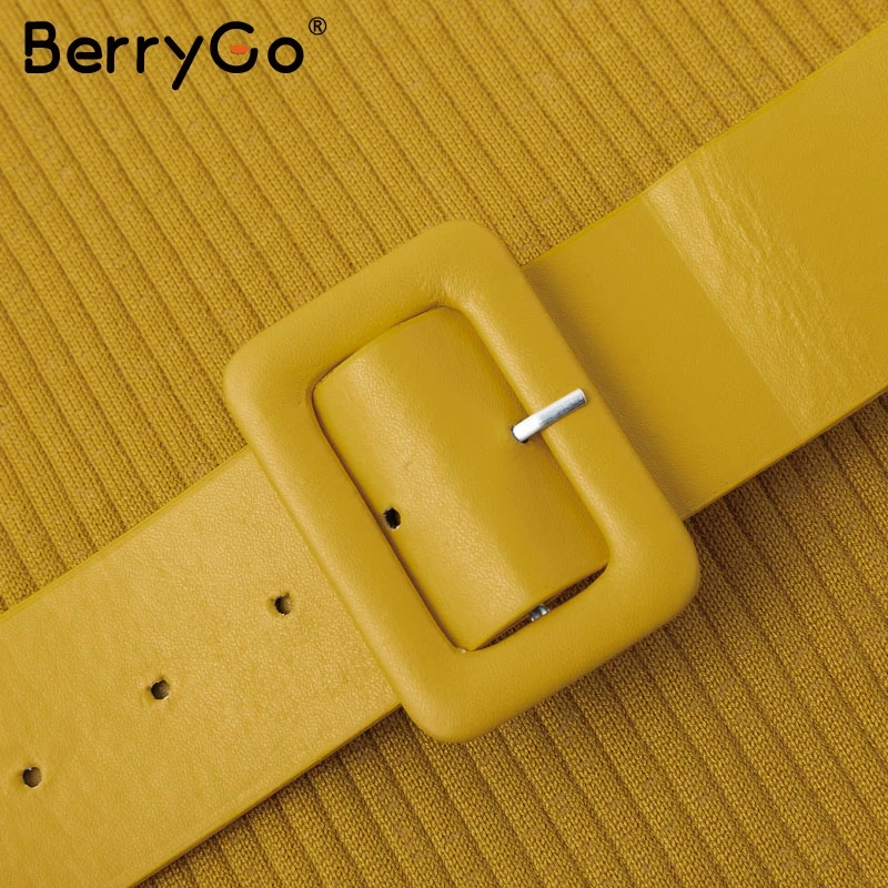 BerryGo, элегантный желтый длинный свитер, вязаное платье для женщин, пояс, бодикон, Осень-зима, платье, повседневное, тянущееся, женское платье festa