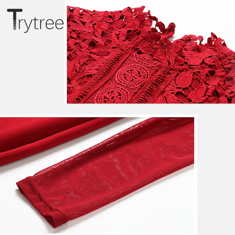 Trytree летнее осеннее Повседневное платье рубашка кружевное полиэфирное