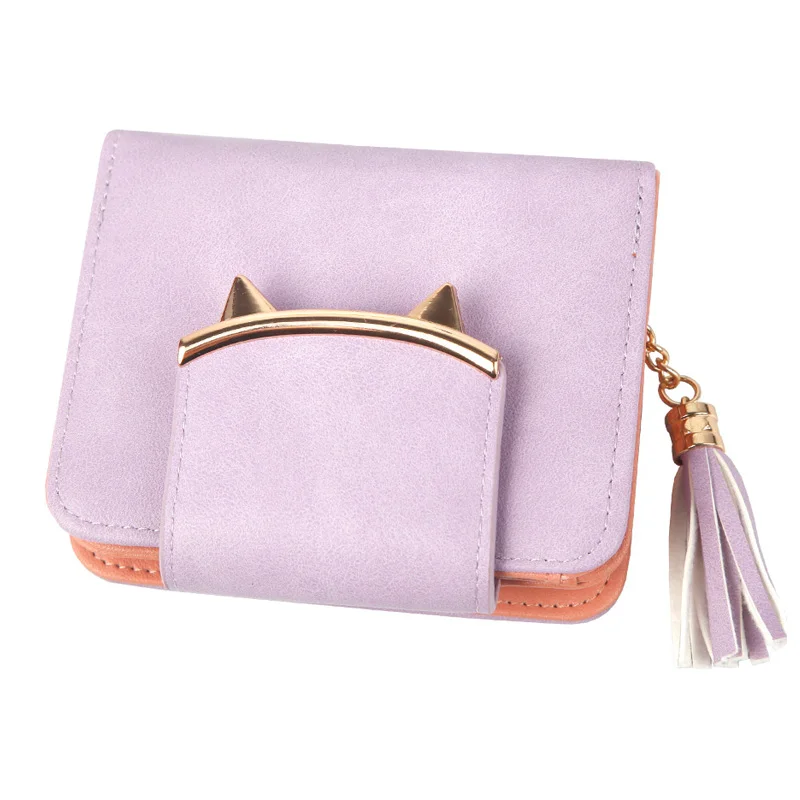 Women Cat Ears PU Leather Tassel Wallet Short Mini Womens Wallets Purse for Money Credit Cards OH66 | Багаж и сумки