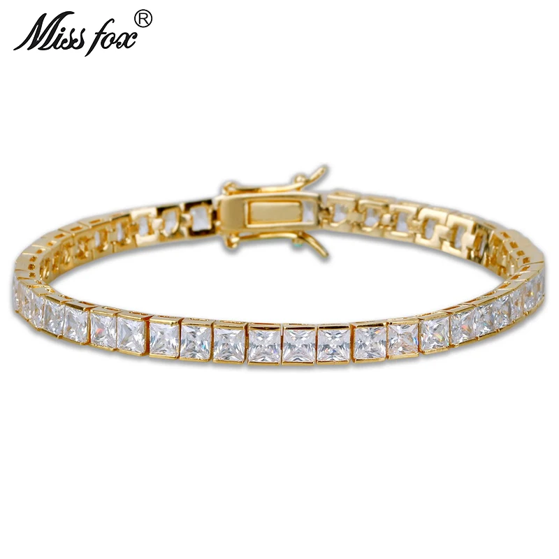 MISSFOX хип хоп 6 мм один ряд квадратные бриллиантовые украшения застежка 18k