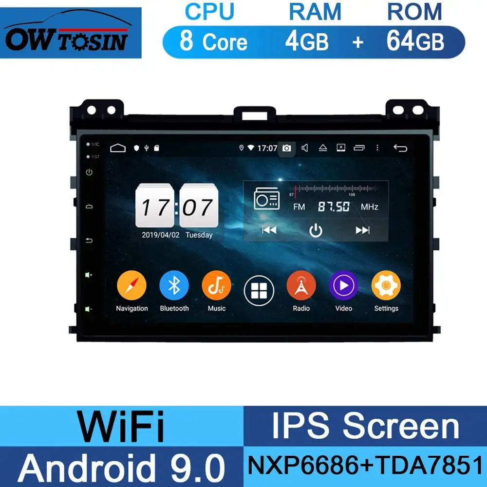 64G " ips Android 9,0 8 ядерный 4 Гб ram+ 64 ГБ rom автомобильный DVD радио gps для Toyota Land Cruiser Prado LC 120 2002-2010 DSP CarPlay Parrot BT - Цвет: 64G