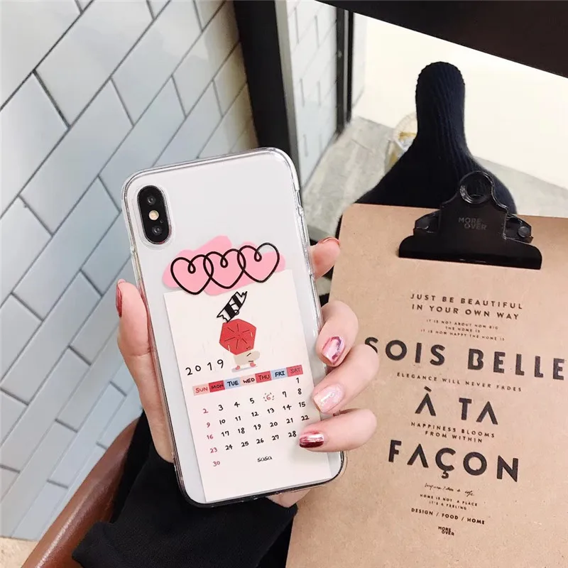 Чехол для телефона Ins DIY с прозрачным календарем и карманом для карт для iPhone X XR XS Max, мягкий TPU, крышка для задней части для 6 6s 7 8plus.